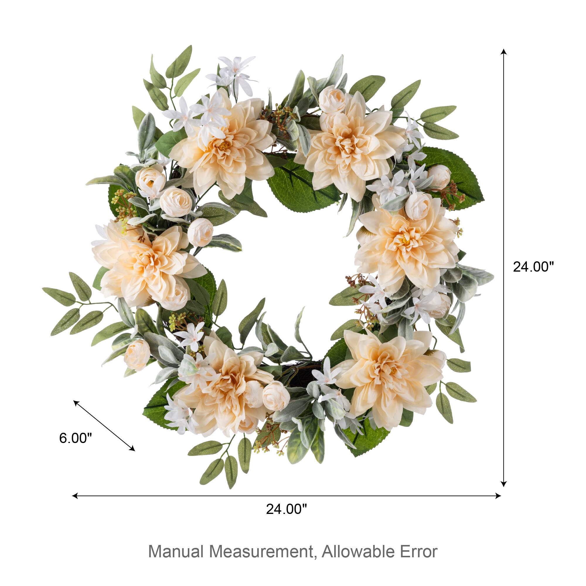 Glitzhome® 24" Peach Dahlia Floral Wreath with Black Metal Hanger